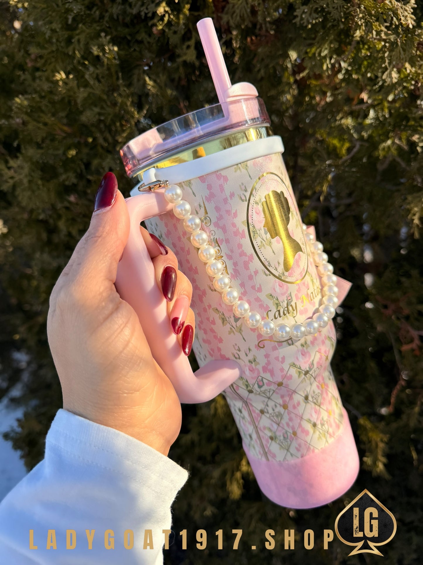 Pink LVS Bridgerton 40 oz Tumbler W/ Accessories