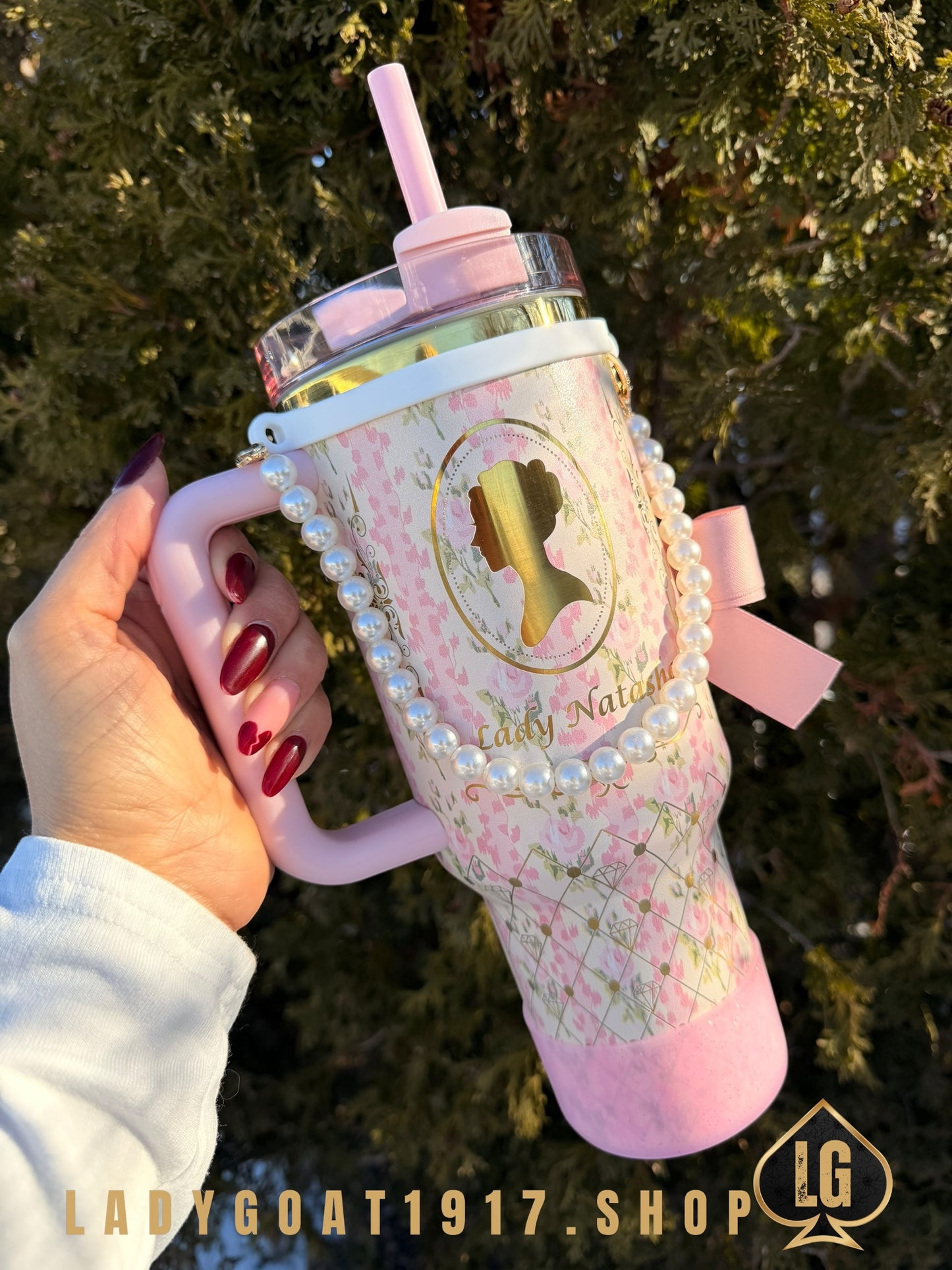 Pink LVS Bridgerton 40 oz Tumbler W/ Accessories