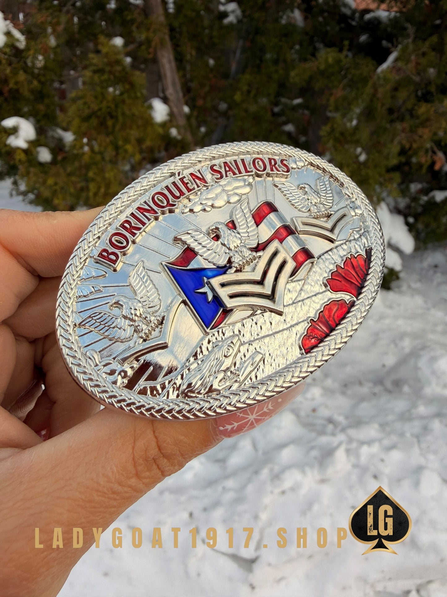Boricua Sailor Belt Buckle Shiny