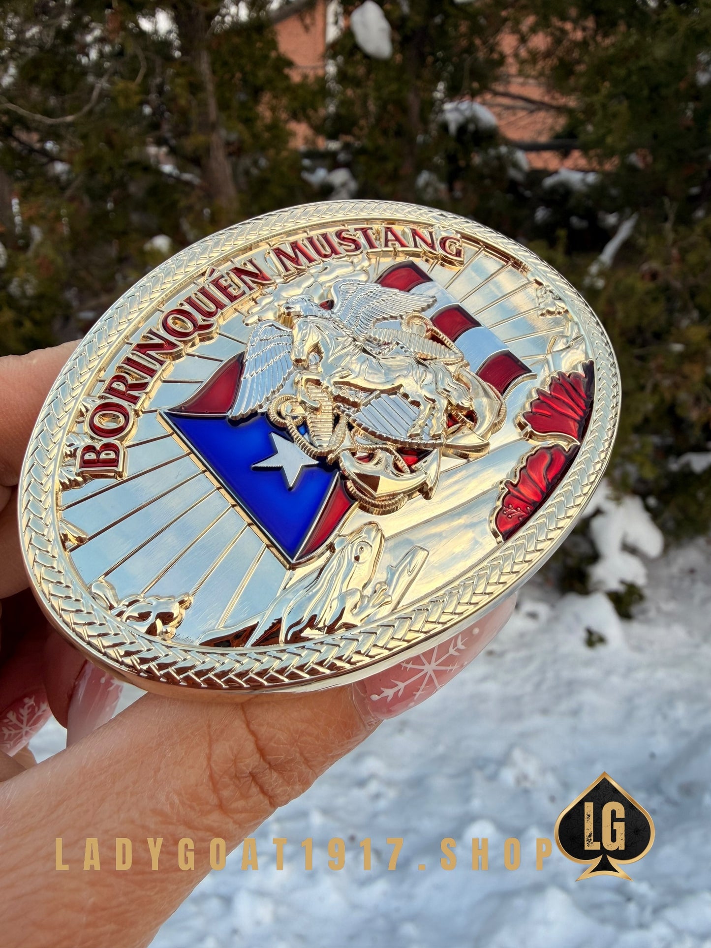 Boricua Mustang Belt Buckle Shiny