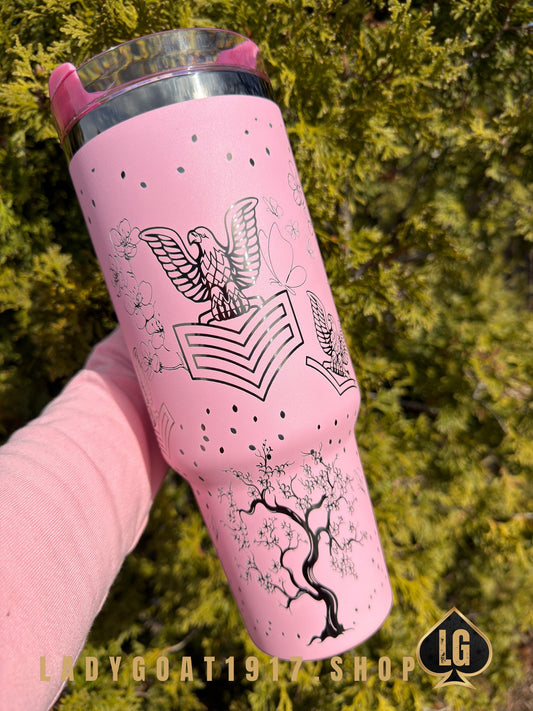 Cherry Blossom Tumbler 40oz Tumbler Limited Petty Officer