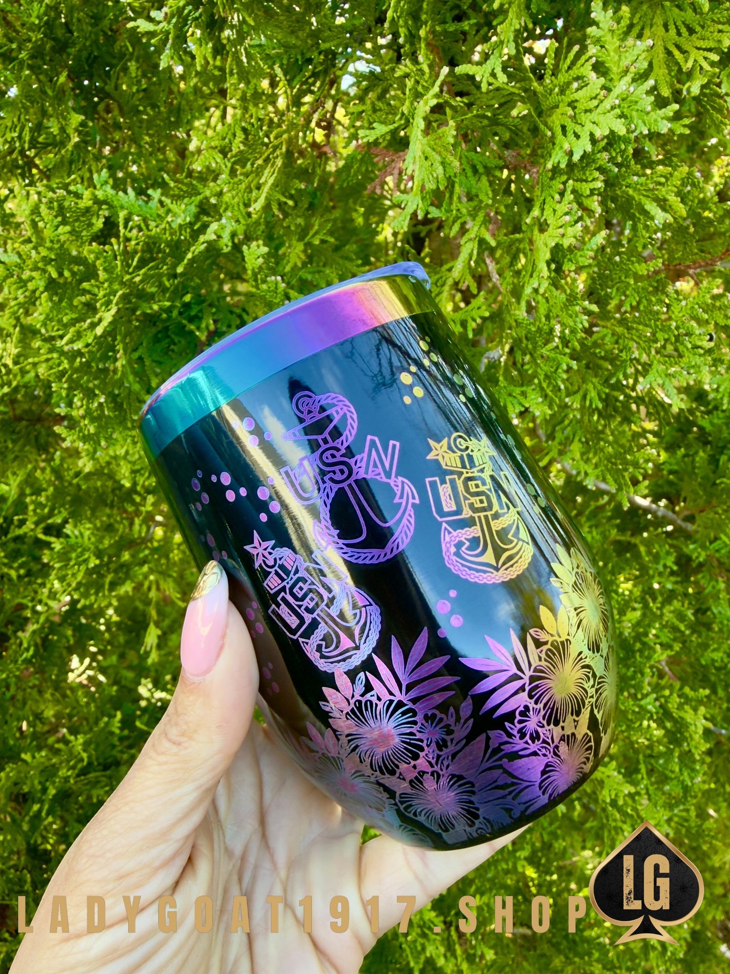 Crest of Wave Black OD 12oz Wine Tumbler Limited