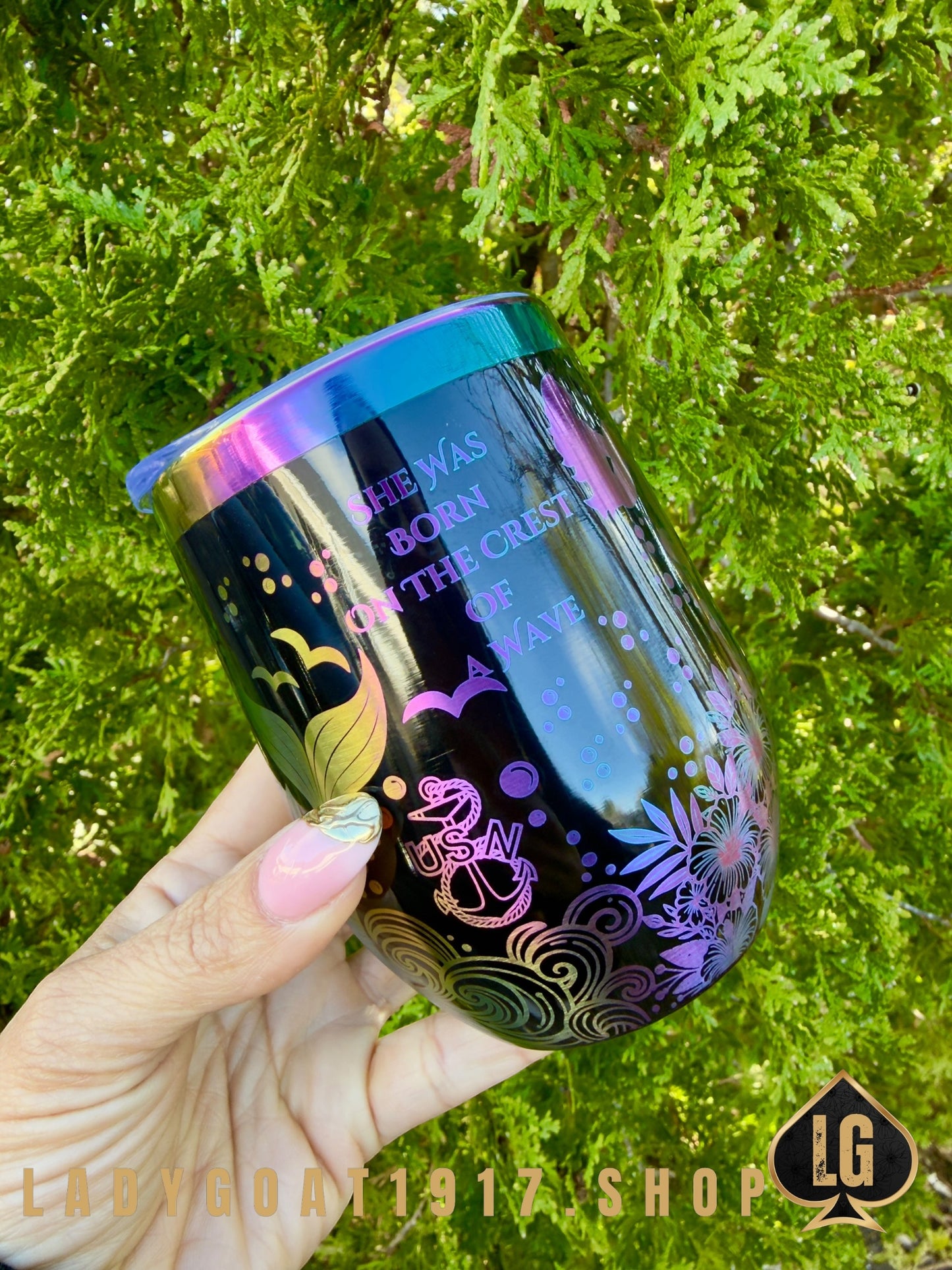 Crest of Wave Black OD 12oz Wine Tumbler Limited