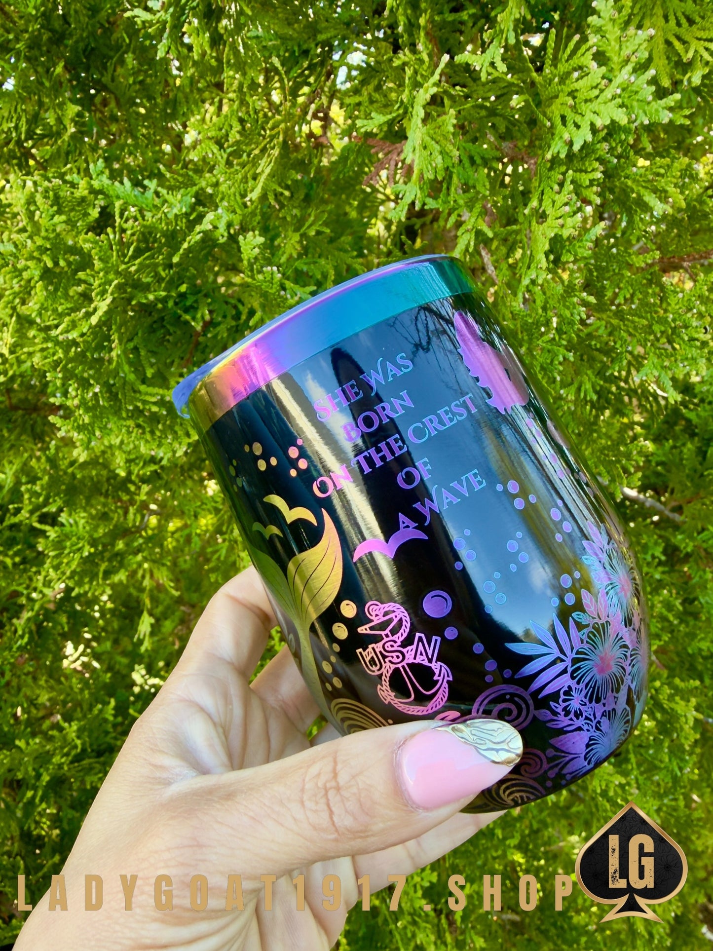 Crest of Wave Black OD 12oz Wine Tumbler Limited