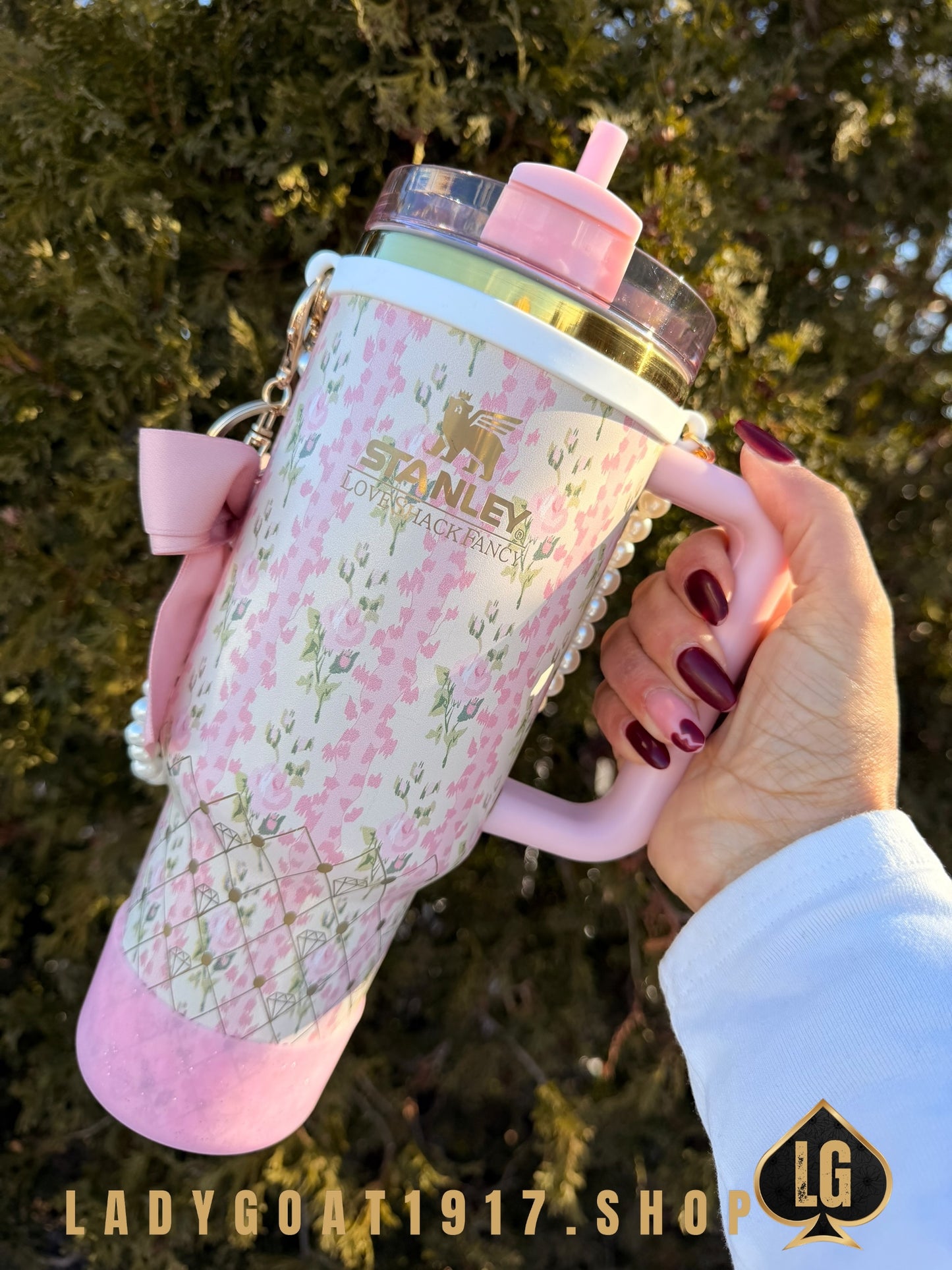 Pink LVS Bridgerton 40 oz Tumbler W/ Accessories